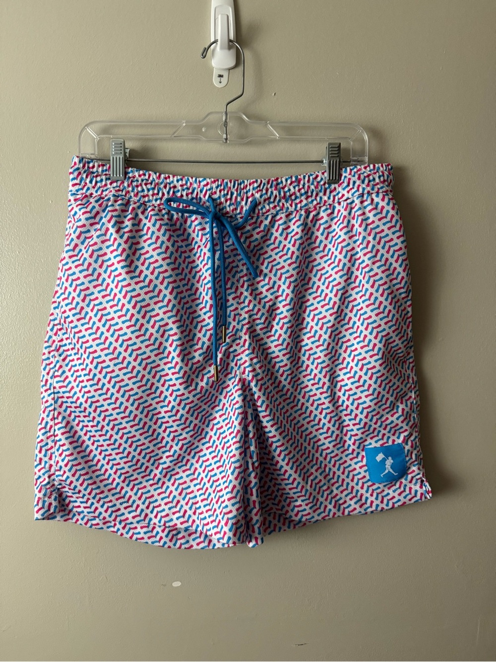 Men's Baseballism Blue & Pink Baseball Stitching Athletic Shorts Large